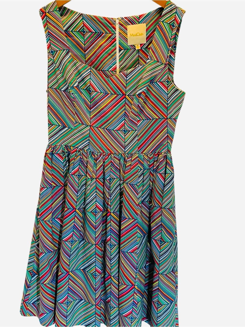 Modcloth Myrtlewood Rainbow Pin Stripe Fit & Flare Dress 100% Cotton Size M